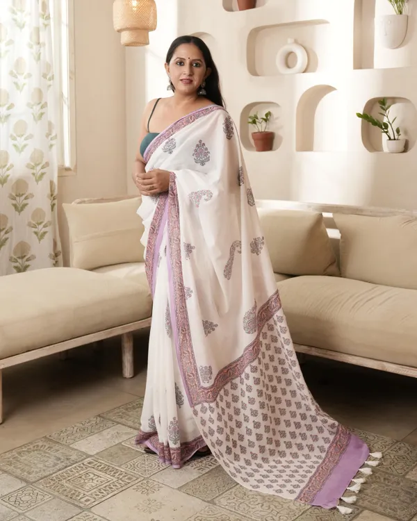 Multicolour_Cotton_Paisley_Butta_Hblock_Print_Mul_Saree_With_Tassels_For_Women